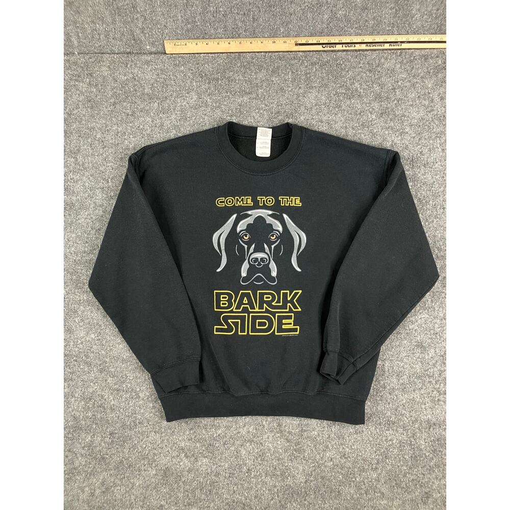 Gildan Sweatshirt Mens L Black Bark Side Graphic Crewneck Funny Dog Star Wars - Picture 2 of 8
